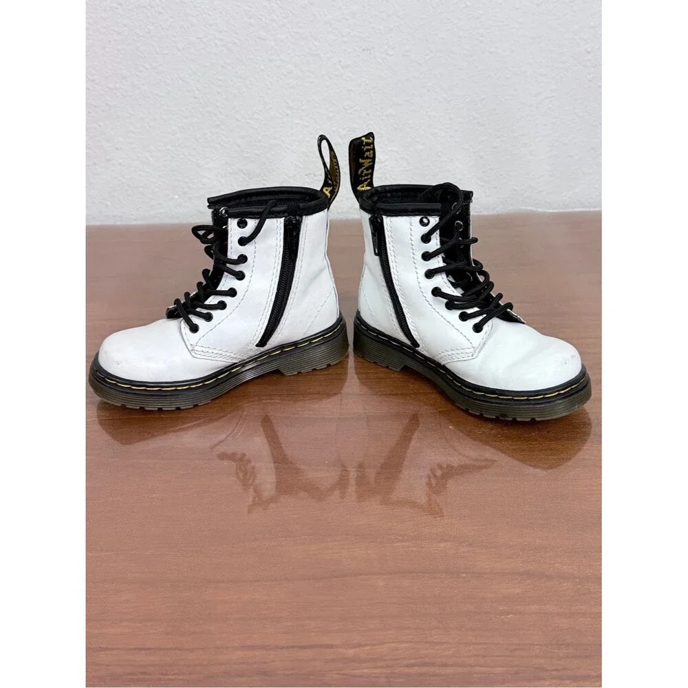 Dr. Martens Toddler White and Black Lace-Up 1460T Combat Boots 7